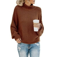 Bnwani Ženski džemperi Jesen Solid Color Top Pulover dugih rukava pletiva labava kavana Žena Duks veličina m