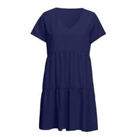 Binmer Women Ljetna haljina Solidna boja V-izrez kratki rukav Ležerni swing haljina