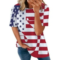 Ženski vrhovi i bluze plus veličina Američka zastava Ispiši trendi bluza s kratkim rukavima 4. jula Tee za žene
