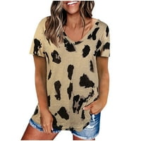 Ženske majice V vrat pamuk ljeto vrhovi majica bluza Raglan ženski rukav Basic-T kratki leopard Ispis ženske bluze ženske majice pamuk