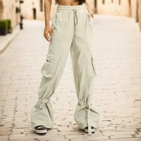 Teretne pantalone za žene plus veličina casual elastična struka pant udobne široke noge ravne duge pantalone Taktičke hlače žene beige 3xl