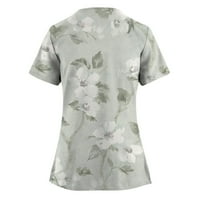 Feterrnal ženski cvijet od tiskanog kratkih rukava V izrez Top radne uniforme Džepne vrhunske bluze