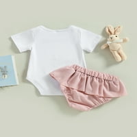 Arvbitana Baby Girls Hotsas Set Pisma Ispis gumb Kratki rukav ROMper + elastični šarke za struk Summer Ležerne prilike slatke odjeće za novorođenčad 0-24m