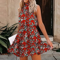 Floleo ženska haljina za žensku haljinu SummerFashion cvjetni ispisani Halter bez kaiš rujan za zavoj