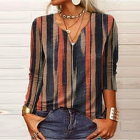 Cuoff bluze za žene Novi V-izrez Moda Print dugih rukava Majica Slim Casual Womens Tops Brown 3x