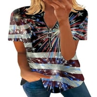 Nizieer Women majica Majica kratkih rukava Američka zastava Ljetni vrhovi labav pulover V izrez Tee Style K XL