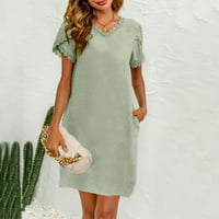Ljetne haljine za žene kratki rukav košulju od pune boje V-izrez Maxi Loose Fit Y2K Trendy Elegant Party