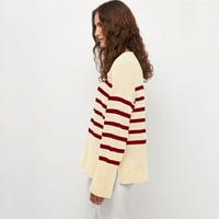 Aherbiu Fall džemperi za žene Stripes Crew izrez dugih rukava udoban pulover prekriveni pletenje skakače