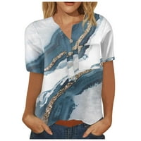 Ženske vrhove kratkih rukava modna bluza grafički print Žene Ljeto Henley majice Tunika TEE plava L