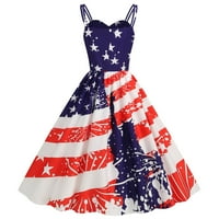 Odeerbi 4. juli Patriots Ljeto Midi haljina za žene Vintage Suspender Swing haljina Neovisnost Dnevna
