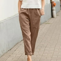 Zodggu ženski elastični struk ljetne trendi casual pantalone pune boje Veliki džep pamučni posteljina