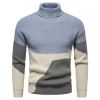 Muški turtleneck džemper boja blok casual pletene vrhove pulover plave veličine xxl