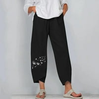 Capri pantalone za žene Ležerne prilike ljetne pamučne posteljine široke noge hlače elastične salone
