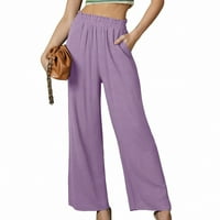 Posteljine hlače Žene elastične visokog porasta običnog širokog nogu Ležerne džep hlače duge hlače