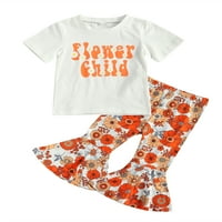 Bikopu Dječje odijelo set Djevojke cvjetni print okrugli vrat kratki rukav majica pantalone ljeto