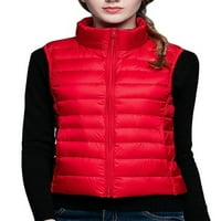 Ženski prsluk kaput od kaputa od pune boje dugih rukava, casual down jakna radova crvena 3xl
