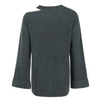 Dupeća dukseve za žene dugih rukava na dugim rukavima Pulover pune boje pukotine pukotine džemper, tamno siva, XL