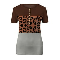 Olyvenn ženski trendy gumb tunika bluza prodaja odjeća modni ljetni kratki rukav majica Leopard patchwork