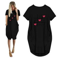 Crewneck haljine za žene casual crna cvjetna haljina Žene Drees Love Print džepovi Kratki rukav Haljine