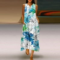 Ljetne haljine za žene bez rukava Maxi V-izrez A-line ispisane ljetne haljine Novi dolasci ženske plus