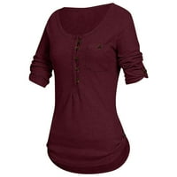 Ženske dame čvrsto dugih rukava bluza s gumbom za bluzu pulover majica s džepovima, vinom