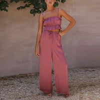 Ljetna ženska modna ulica satena široko noga dvodijelna odijelo, ružičasta, s