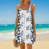 Bazyrey ljetne haljine za žene Trendy Beach Spaghettie STRAP Sundress Mini haljina bez rukava Blue XL