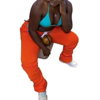 Žene složene gamaše, modna visoka struka Solidna boja Slim Fit Workout pantalone sa crtežom
