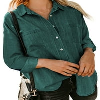 Licupiee Womeny Trendy Jean Majica Solid Color Revel Dugme dugme-up rela Fit traper jesen bluza