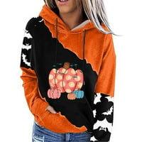 Dukserica s kapuljačom za žene Leopard bundeve slatko ispis pulover Dan Dan najam za Halloween casual dukseve crna m