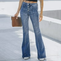 Ženske Y2K hlače Ljeto dugme pantalona visokog struka Elastična pantalona labava moda Slim traper traperice