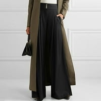 Ženska modna casual labave hlače u punoj dužini od čvrstih visokih struka Duge ravne hlače sa širokim