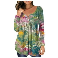 Ženski bluze Dressy Casual dugih rukava za žene cvjetni V izrez Bluze Jesen Ležerne vrhove zelena m