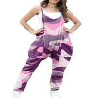 Grianlook Ženske skakače CAMO Print Long Hlače bez rukava za odmor Harem Pant Boho pantalone Pink 3xl