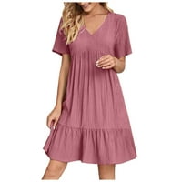 Haljine za žene plus veličine kratkih rukava Čvrsta boja čipkasta haljina V-izrez cvjetni rub maxi labavi