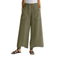 Ženska proljetna ljetna moderna pamučna posteljina vrećaste široke nogu džepova casual pantalone