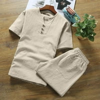 Penskaiy muški setovi odijela muška pamučna posteljina set pune boje majica s kratkim rukavima, casual