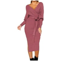 PXiakgy haljine za žene Ženski omotač dugih rukava haljina haljina haljina sa džemper od pojaseva ružičasta