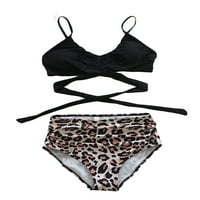 Caitzr Womens Bathing Coutring Solid Spaghetti remen Bikini vrhovi Leopard Print bikini gaćice set