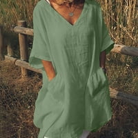 Modna ženska labava casual solidna boja V-izrez džepna haljina polufalne haljine za žene, zelene m