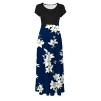 Eryao Maxi haljine za žene Vintage Elegantno ljeto, ženska boja kratkih rukava blok cvjetna tiskana