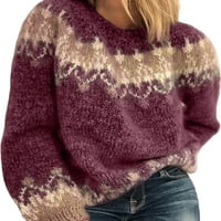 NOILLA DAMIES Jumper vrhovi dugih rukava džemper za vrat Pleteni džemperi Žene ugodne pulover zimsko toplo vino crveno l
