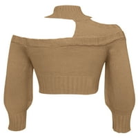 Huakaishijie visoki džemperi za žene s dugim rukavima izrezani klipni pleteni džemper