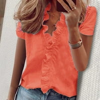 Modni modni temperamentni temperament V-izrez rukava rupa casual majica, narandžasta, xl