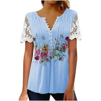 INLEIFE Plus Veličina Ljetni vrhovi Žene V-izrez cvjetne tiskane majice Modne čipke Udobne ženske bluze