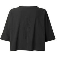 Pfysire Women Pismo majica V-izrez rukave casual labave bluze vrhovi crni xl