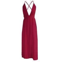 Haljine za žene bez rukava Maxi duboki V-izrez Solidan ljetni elegantan datum ženskog temperamenta Crveno
