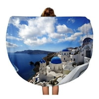 Okrugli ručnik za plažu Egej nevjerojatne crkve i pogled na more u Grčkoj putni krug kružni ručnici