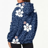 Fatuov Djevojke 'Outerweard Jakne i kaputi Pocket Grafički grafički print Dugi ručak sa dugim rukavima Zipper Trendovi Tamno plave jakne XL
